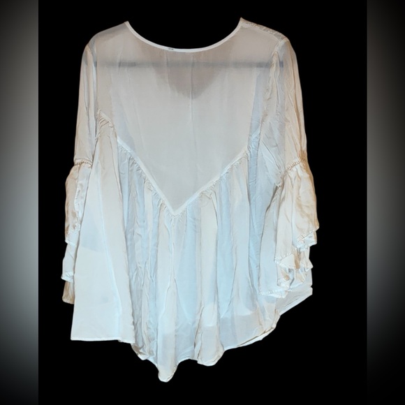 Cato’s White Boho Embroidered Bell Sleeve and Hemstitch V-Neck Blouse 14 16W - Picture 3 of 10